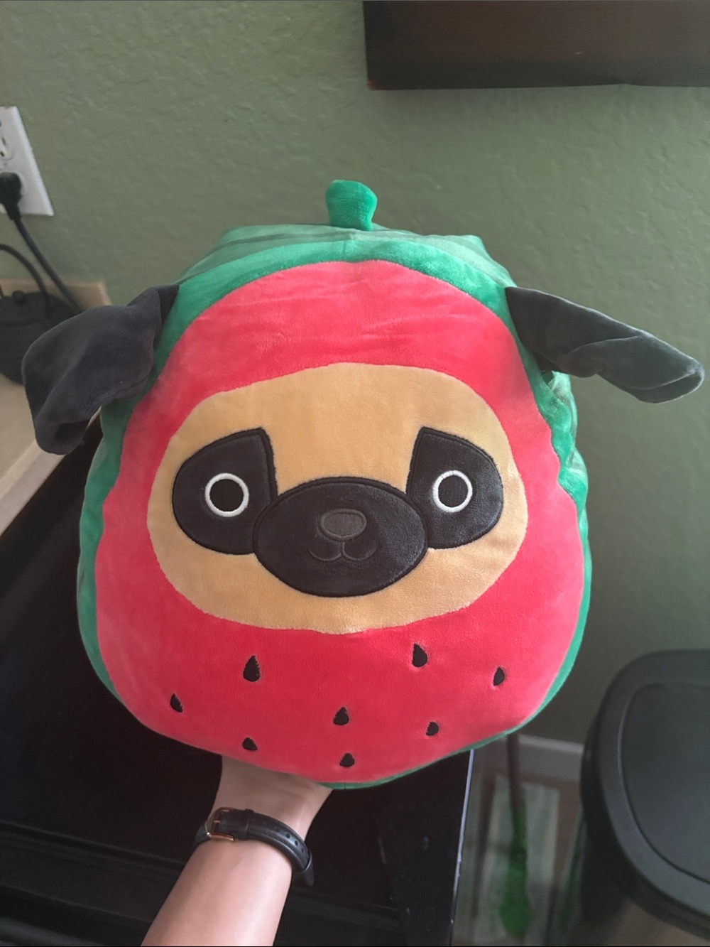 Prince Squishmallows Watermelon Pug Plush Toy - Red, Green, Black, Tan